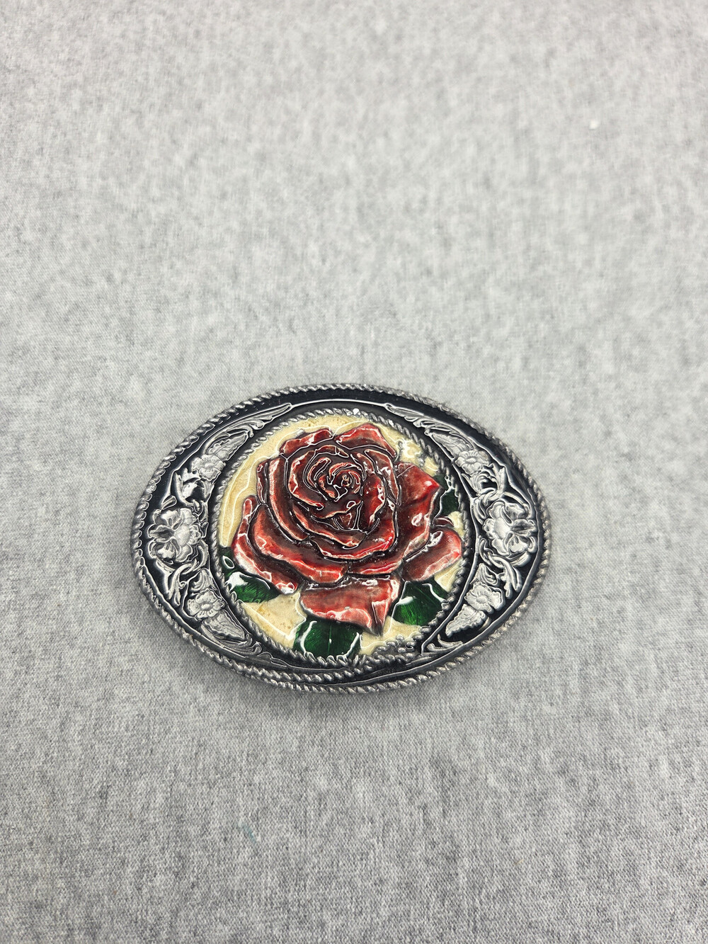 Vintage 1991 Siskiyou Red Rose Belt Buckle Enamel Pewter Floral Rare Womens